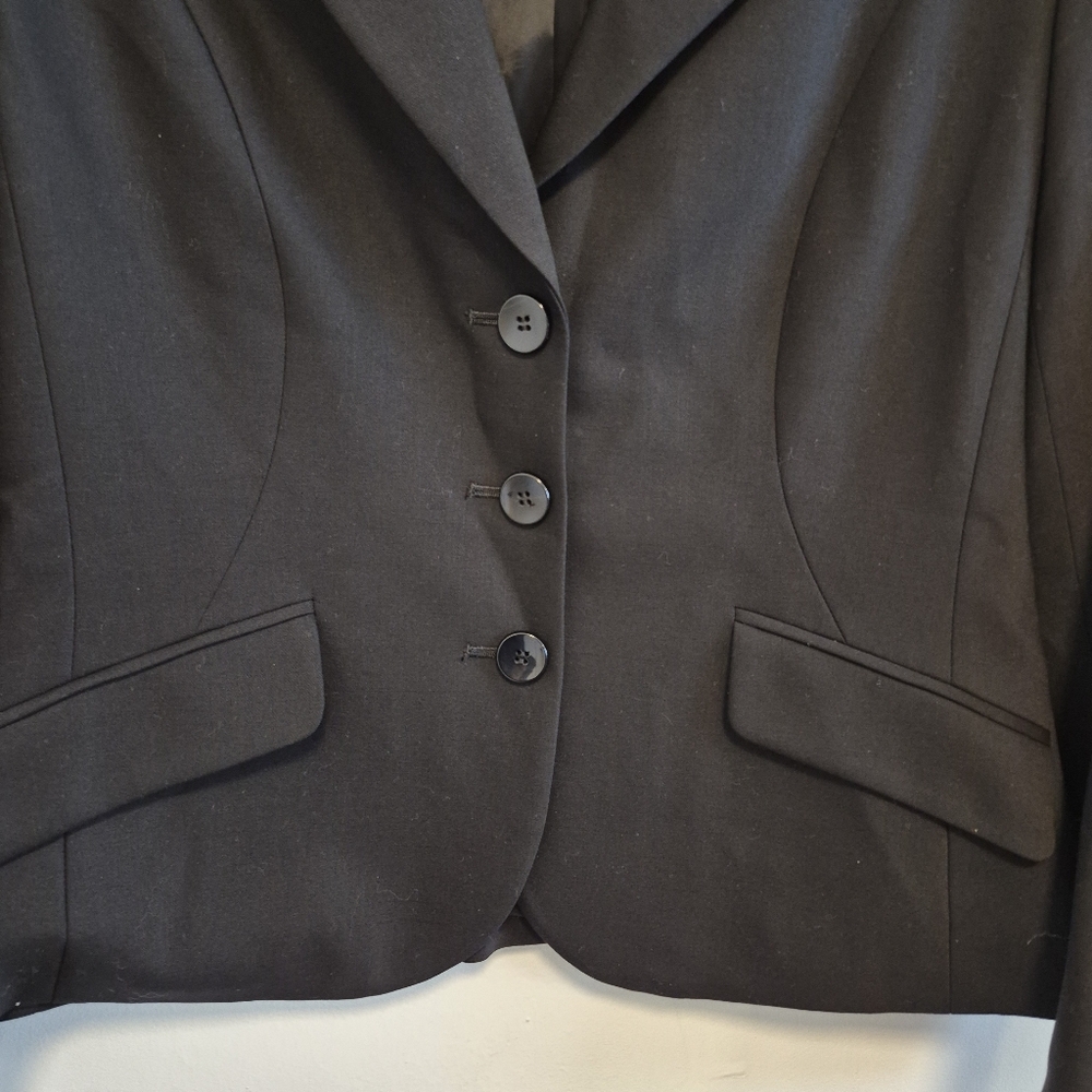 Vtg Talbots Wool Blazer Black Three Button Jacket Y2K Made In Japan Size 10 - Picture 4 of 12